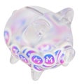 MXC (MXC) Clear Glass piggy bank with decreasing piles of crypto coins.