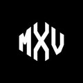 MXV letter logo design with polygon shape. MXV polygon and cube shape logo design. MXV hexagon vector logo template white and Royalty Free Stock Photo