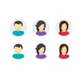 My account icons set, flat cartoon style of avatar buttons with persons woman and men, id or login symbol, circle