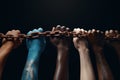 Closeups of diverse hands forming a chain