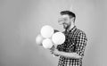 my best day. happy birthday to you. male holiday celebration. bearded guy with party balloons and gift box. unshaven Royalty Free Stock Photo