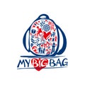 My Big Bag. In heart backpack with a life stories of positive symbols.