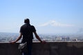 My black friend is looking to the Yerevan city, Armenia