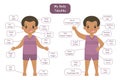 My Body Parts Bilingual, Cute African American Boy Cartoon Vector Royalty Free Stock Photo