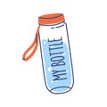My bottle with cold clean sparkling water. Recycled reusable eco-friendly tumbler for drink with lid, loop, full of