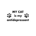 My cat is my antidepressant text with doodle black paw prints Royalty Free Stock Photo