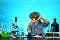 My chemistry experiment. Chemistry science. Biology experiments with microscope. Junior year chemistry. It was a little Royalty Free Stock Photo