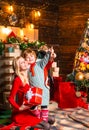 My dear baby santa. Mother and little child boy adorable friendly family having fun. Family having fun at home christmas Royalty Free Stock Photo