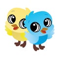 Illustration of Yellow and Blue Baby Bird Cartoon, Cute Funny Character, Flat Design
