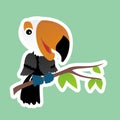 Stickers of Tukan Toco Bird Cartoon, Cute Funny Character, Flat Design