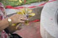 My family prepare and folding joss paper or money paper for burn Royalty Free Stock Photo