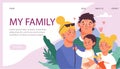 My family website with happy parents and children cartoon vector illustration. Royalty Free Stock Photo