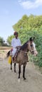 My father is horse riding in my village Royalty Free Stock Photo