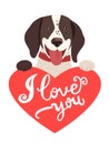 My Feelings. Lovely Dog With Heart And Text I Love You. Greeting Card With Cute Animals.