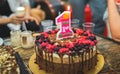 Delicious homemade birthday cake for 1 year old with candle Royalty Free Stock Photo