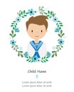 My first communion card. Boy inside flower frame Royalty Free Stock Photo