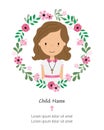 My first communion card. girl inside flower frame