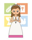 My first communion card. Praying girl Royalty Free Stock Photo