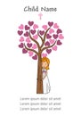 My first communion girl. Girl next to a tree with hearts