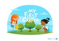 My first garden concept. Cute kids care for plants in the backyard. Early education, outdoor activities. Montessori Royalty Free Stock Photo