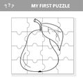 My first puzzle - puzzle and coloring book task, game for preschool kids. pear