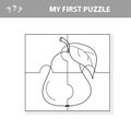 My first puzzle - puzzle and coloring book task, game for preschool kids. pear