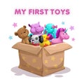 My first toy. Funny textile animal toys in the box.