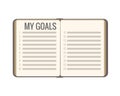 My Goals plan New Year 2019. Flat notebook open with list. Vector isolates on white background. Serious business palette