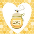 My honey banner Honey jar Cute poster for Bee party birthday kids St Valentines day Yellow Bee love Royalty Free Stock Photo