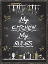 My kitchen, my rules, vector lettering quote card on a chalkboard