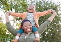 My little girl with a big personality. an adorable little girl enjoying a piggyback ride with her mother in a garden. Royalty Free Stock Photo