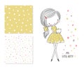 My little kitty. Fashion illustration and 2 seamless patterns Royalty Free Stock Photo