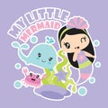 My little mermaid with her friends vector cartoon illustration for Kid t-shirt background design Royalty Free Stock Photo