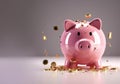 My little pink porcelain piggy bank with gold coins Royalty Free Stock Photo