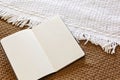 My love diary - The daily journal. Personal diary on knitted woolen textile. Keeping a Diary or Journal recording everyday