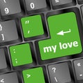 My love on key or keyboard showing internet dating concept Royalty Free Stock Photo