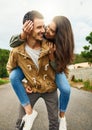 She my lover and my best friend. a playful couple spending the day outdoors. Royalty Free Stock Photo