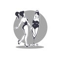 my mirror, vector illustration of slim pinup girl and her overweight reflection