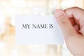 My name is words on name card in hand background Royalty Free Stock Photo