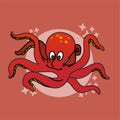 Illustration of Octopus Cartoon, Cute Cartoon Funny Character Flat Design Royalty Free Stock Photo