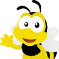 Illustration of Bee Says Hi with Smile, Cute Funny Character with, Flat Design Royalty Free Stock Photo