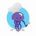 Illustration of Jellyfish Chefs Wear Chef Hats and Carry Knives, Spatulas, Spoons and Forks Cartoon, Cute Funny Character, Flat De