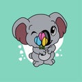 Illustration of Koala Close Their One Eye and Hold Tulips Cartoon, Cute Funny Character, Flat Design Royalty Free Stock Photo