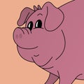 Illustration of Smiling Pig Cartoon, Cute Funny Character, Flat Design