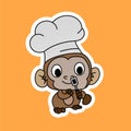 Sticker of Monkey Chef Carry Spatula Cartoon, Cute Funny Character, Flat Design Royalty Free Stock Photo