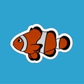 Stickers of Clown Fish Cartoon, Cute Funny Character, Flat Design