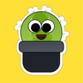 Sticker of Smiling Cactus Cartoon, Cute Funny Character, Flat Design