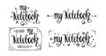 My Notebook. Hand drawn lettering and doodles isolated on white for diary and bullet journal Royalty Free Stock Photo