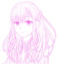 Sketch Smile Cute Anime Girl With Dress Outfit And Pink Long Hair Look At You