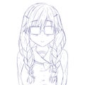 Sketch Smile Anime Girl With High School Outfit, Glasses And Twintail Braids Hair